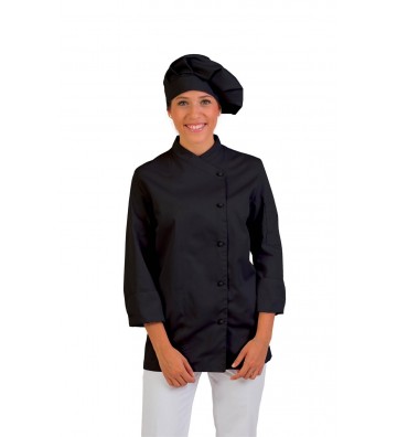 CHAQUETA COCINA NEGRO PARA 5 BOTONES TIPO CHUPÓN MODELO "BOLONIA"